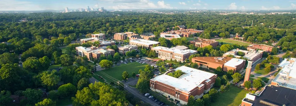 Aerial view of the Lipscomb University campus.